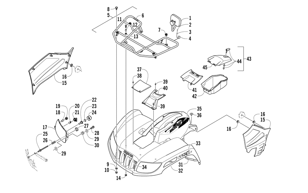 Front rack body panel and headlight assemblies