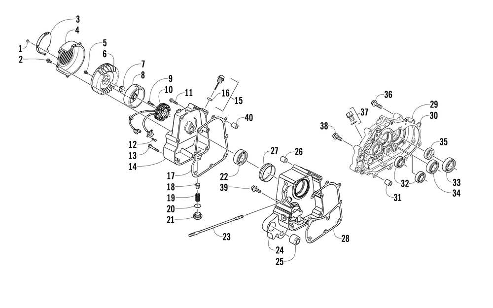 Right crankcase and cover assembly