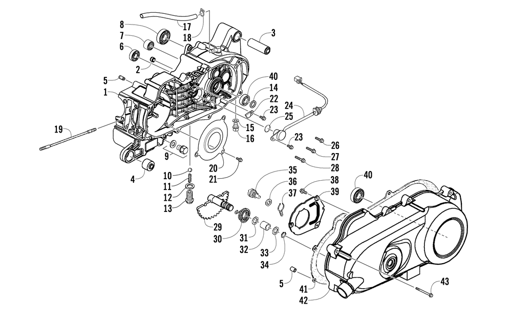 Left crankcase and cover assembly