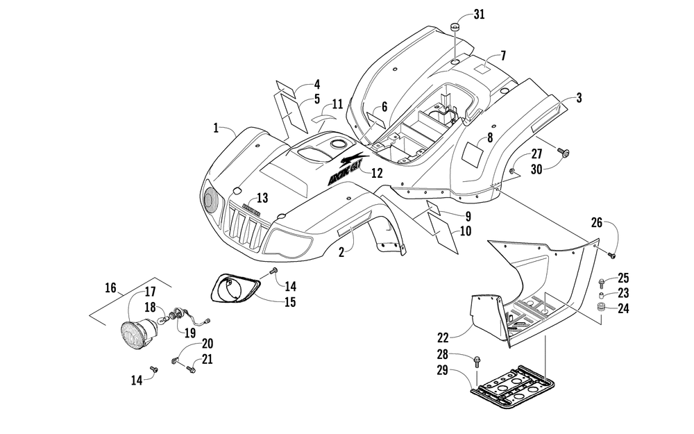 Body panel and headlight assembly