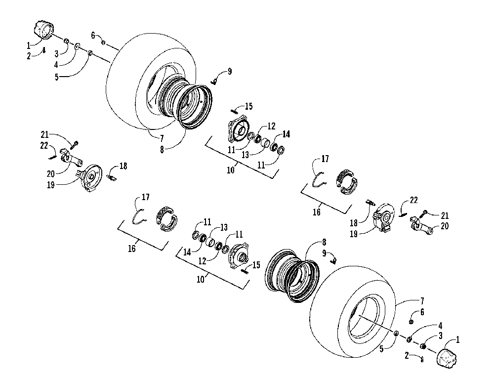 Front wheel and brake assemblies