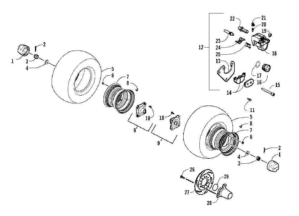 Rear wheel and brake assemblies