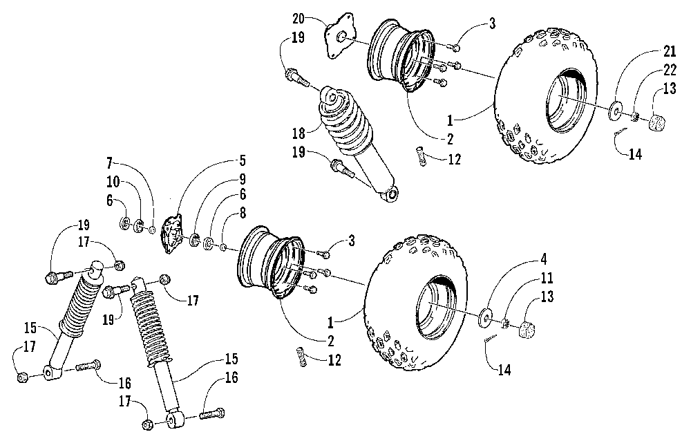 Wheel tire and suspension assembly