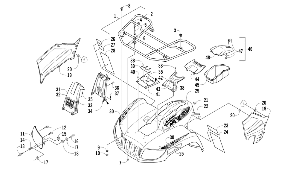 Front rack body panel and headlight assemblies