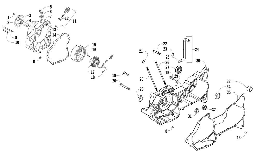 Right crankcase and cover assembly