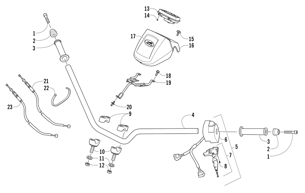 Handlebar and controls assembly