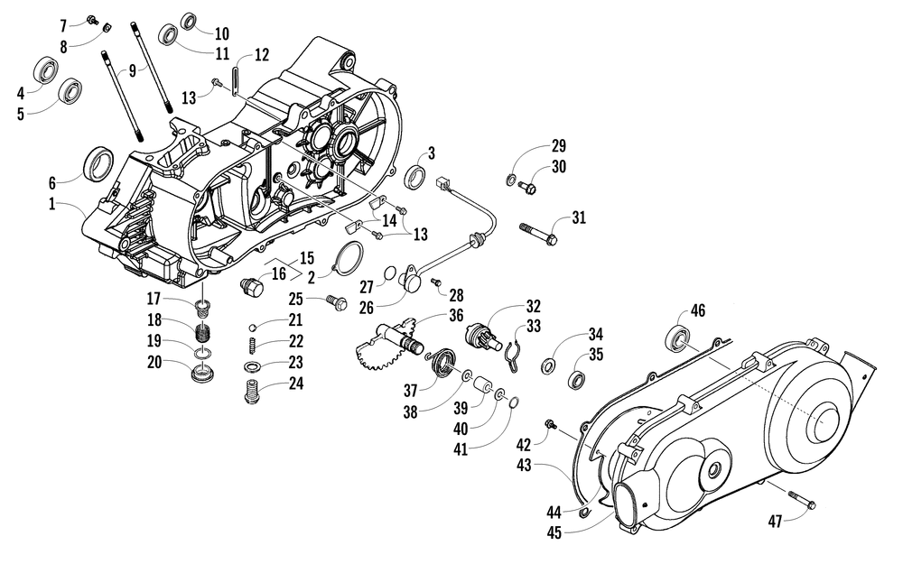 Left crankcase and cover assembly