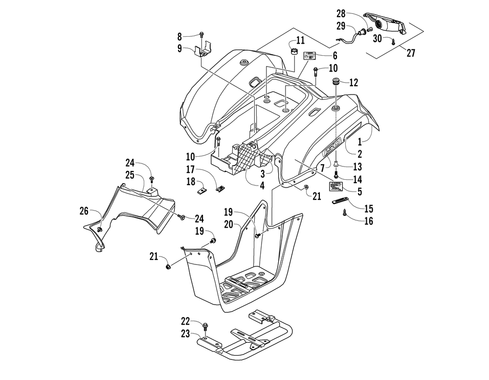 Rear body panel and taillight assemblies