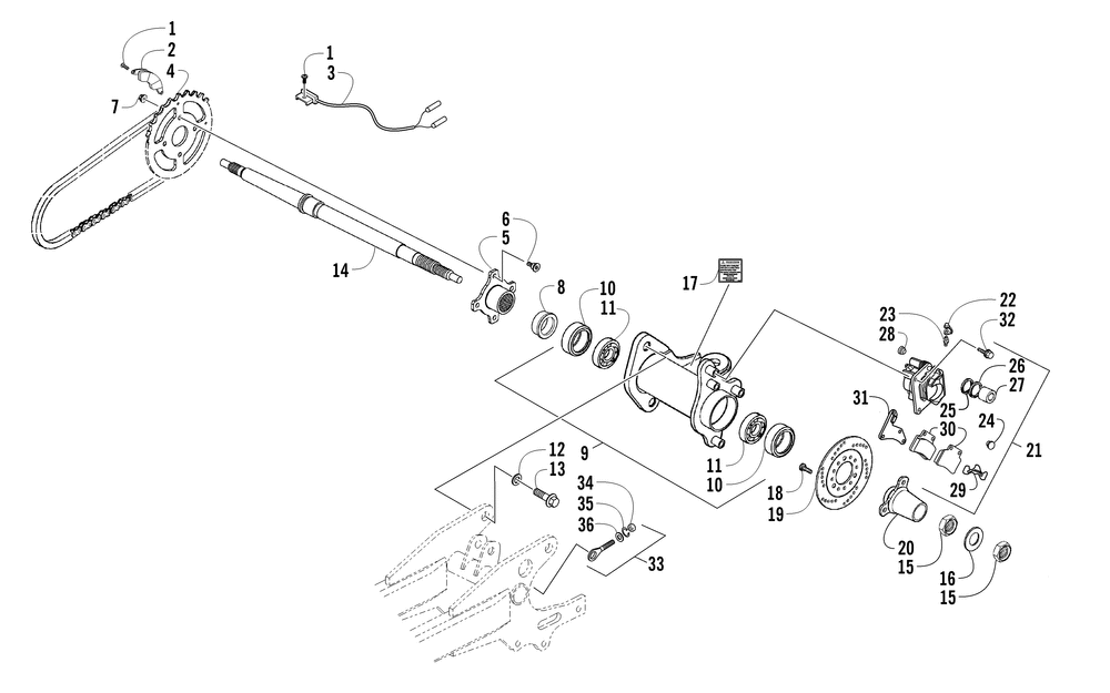 Rear axle and brake assembly