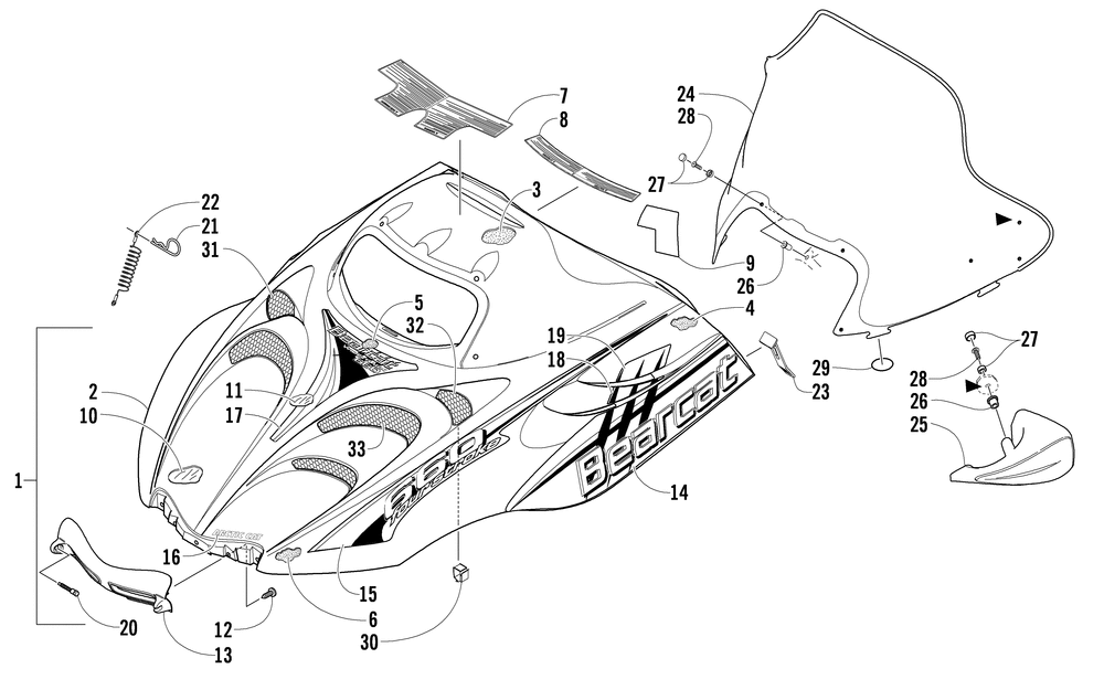 Hood and windshield assembly