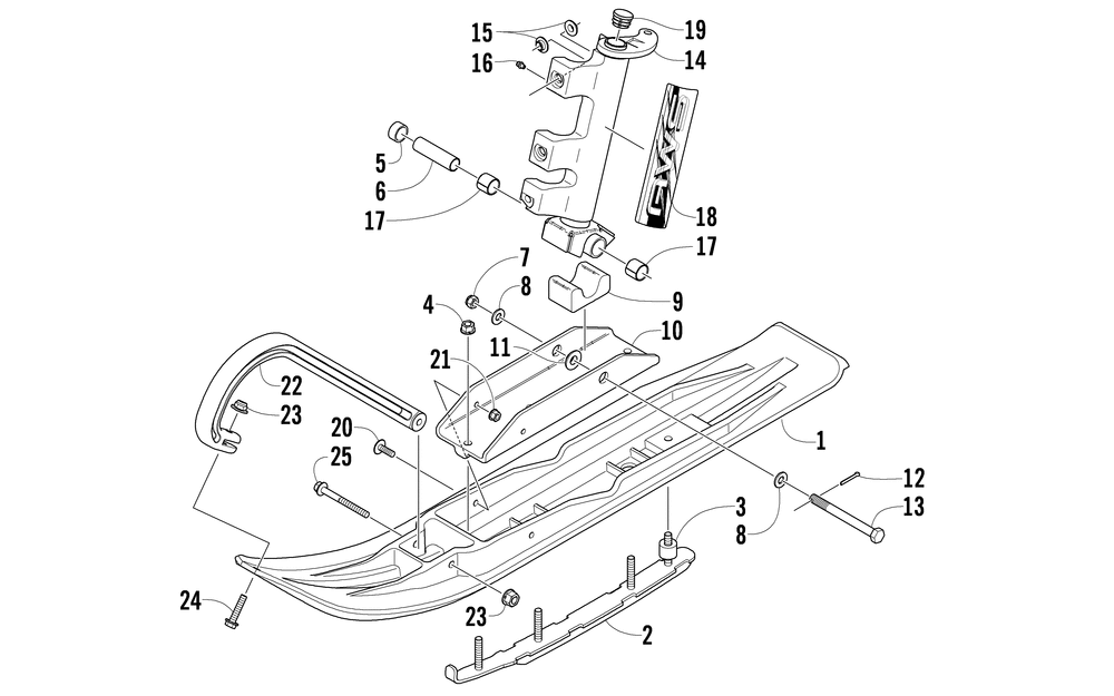 Ski and spindle assembly