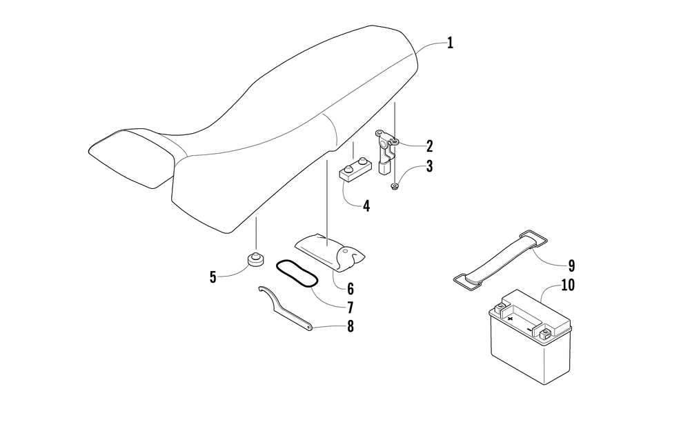 Seat battery and tool kit assemblies