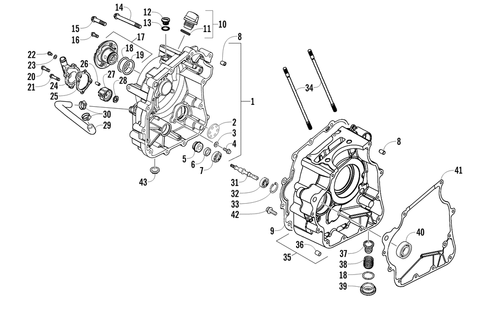 Right crankcase and cover assembly