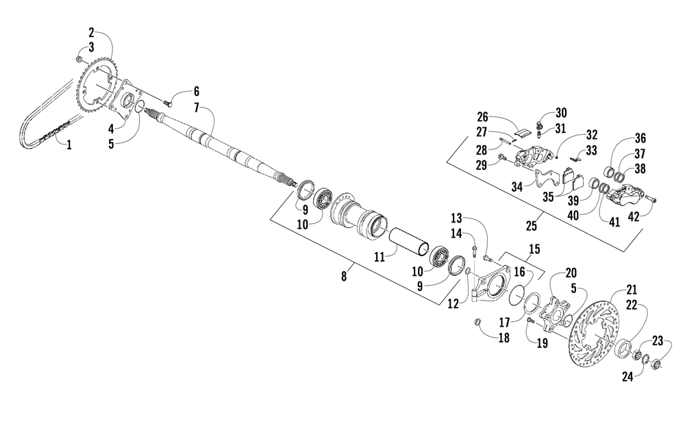 Rear axle and brake assembly