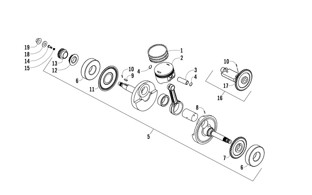 Piston and crankshaft assembly