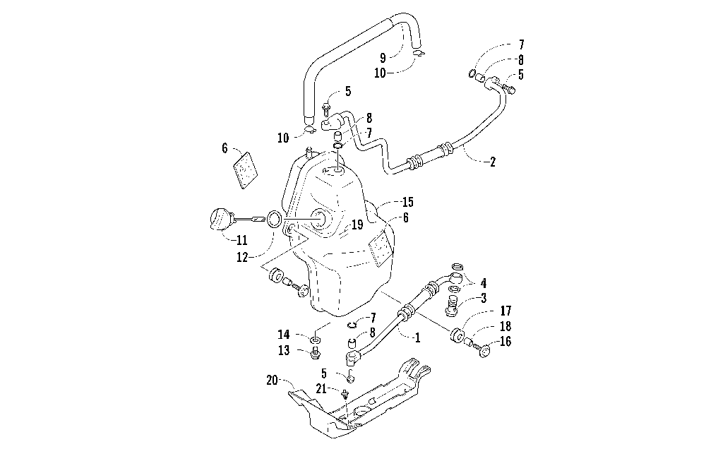 Oil tank and hose assembly