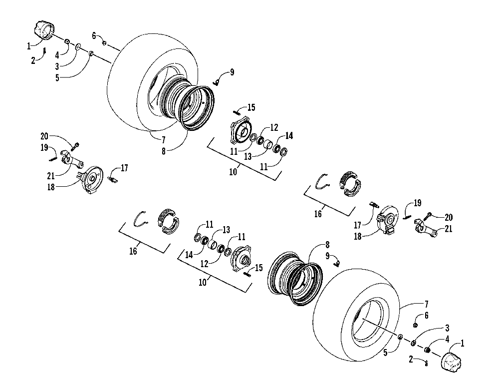 Front wheel and brake assemblies