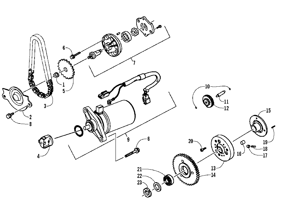 Starter motor and oil pump assemblies