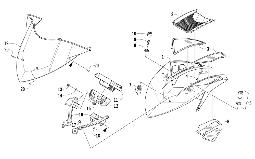 Windshield and instruments assemblies