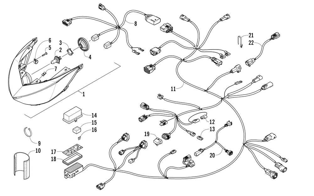 Headlight and wiring assemblies