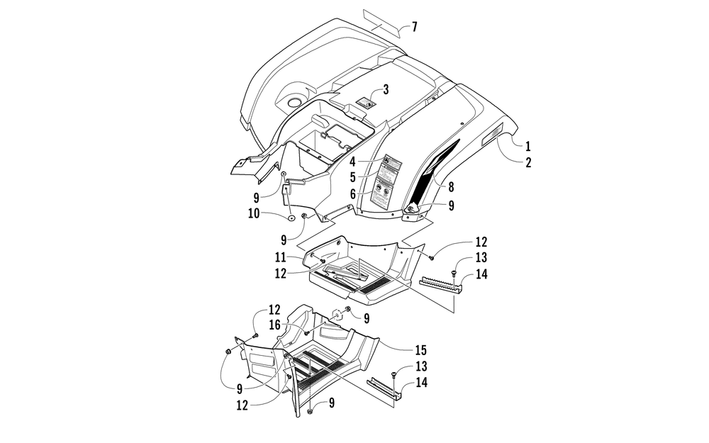 Rear body panel and footwell assemblies