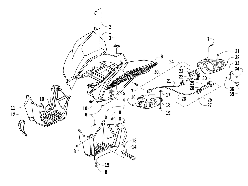 Rear body and taillight assembly