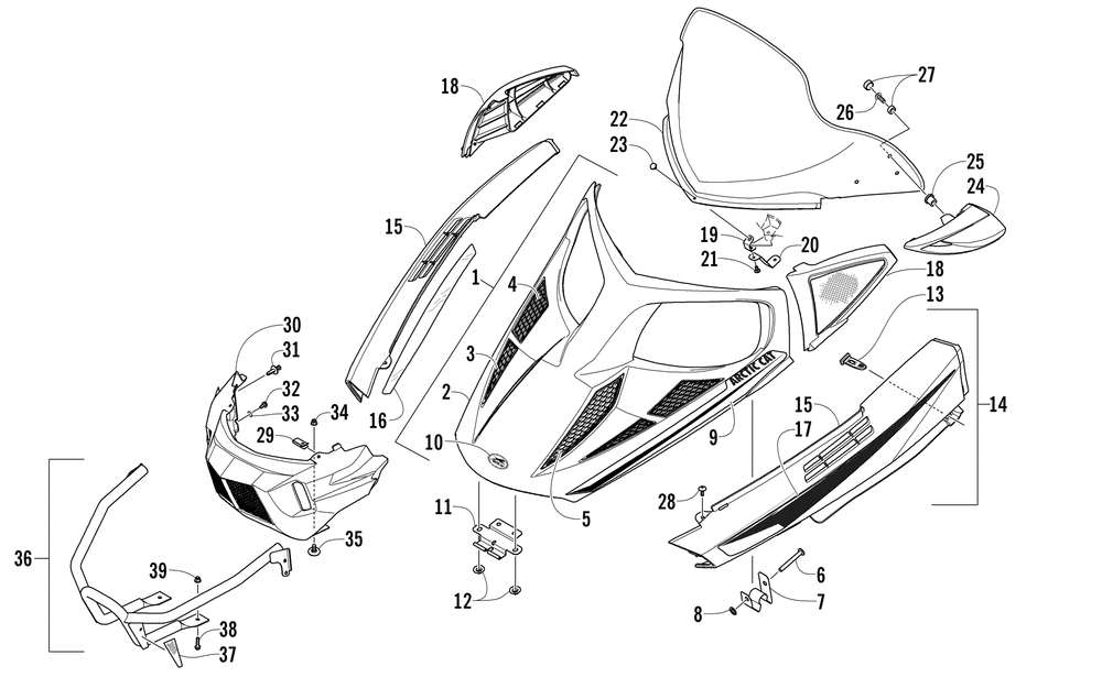 Hood windshield and front bumper assembly (wtusl)
