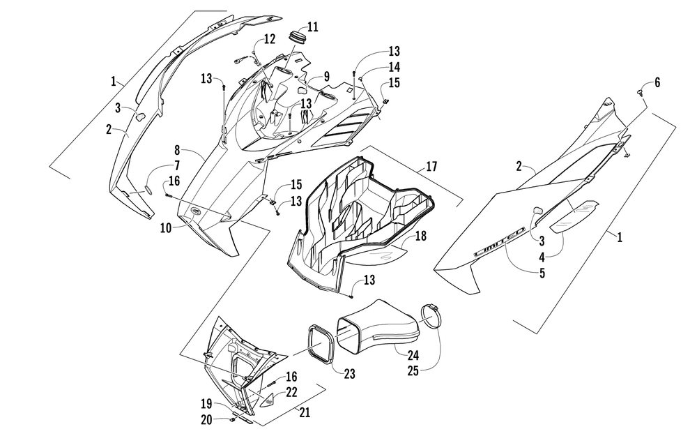 Hood and air intake assembly