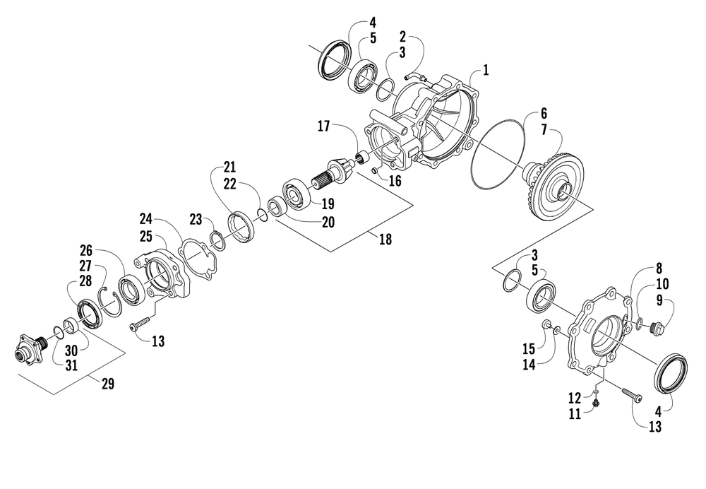 Rear drive gearcase assembly