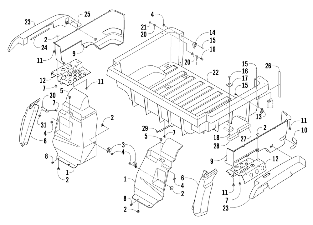 Rear body panel and cargo box assembly