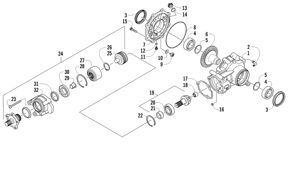 Rear drive gearcase assembly