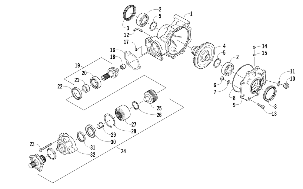 Rear drive gearcase assembly