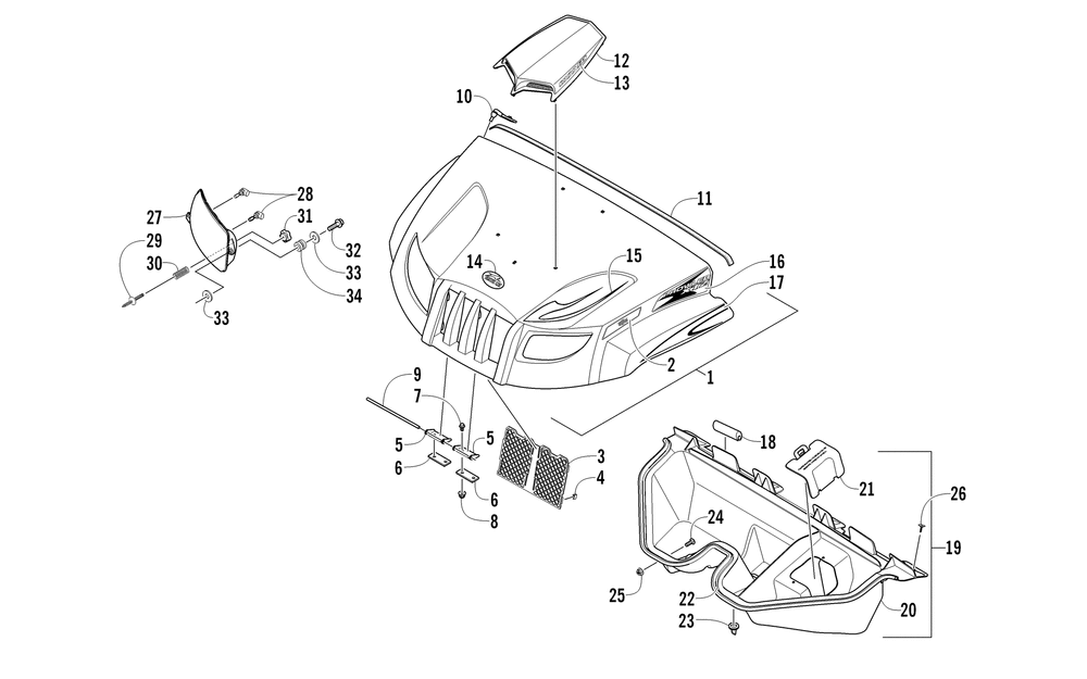 Hood and headlight assembly