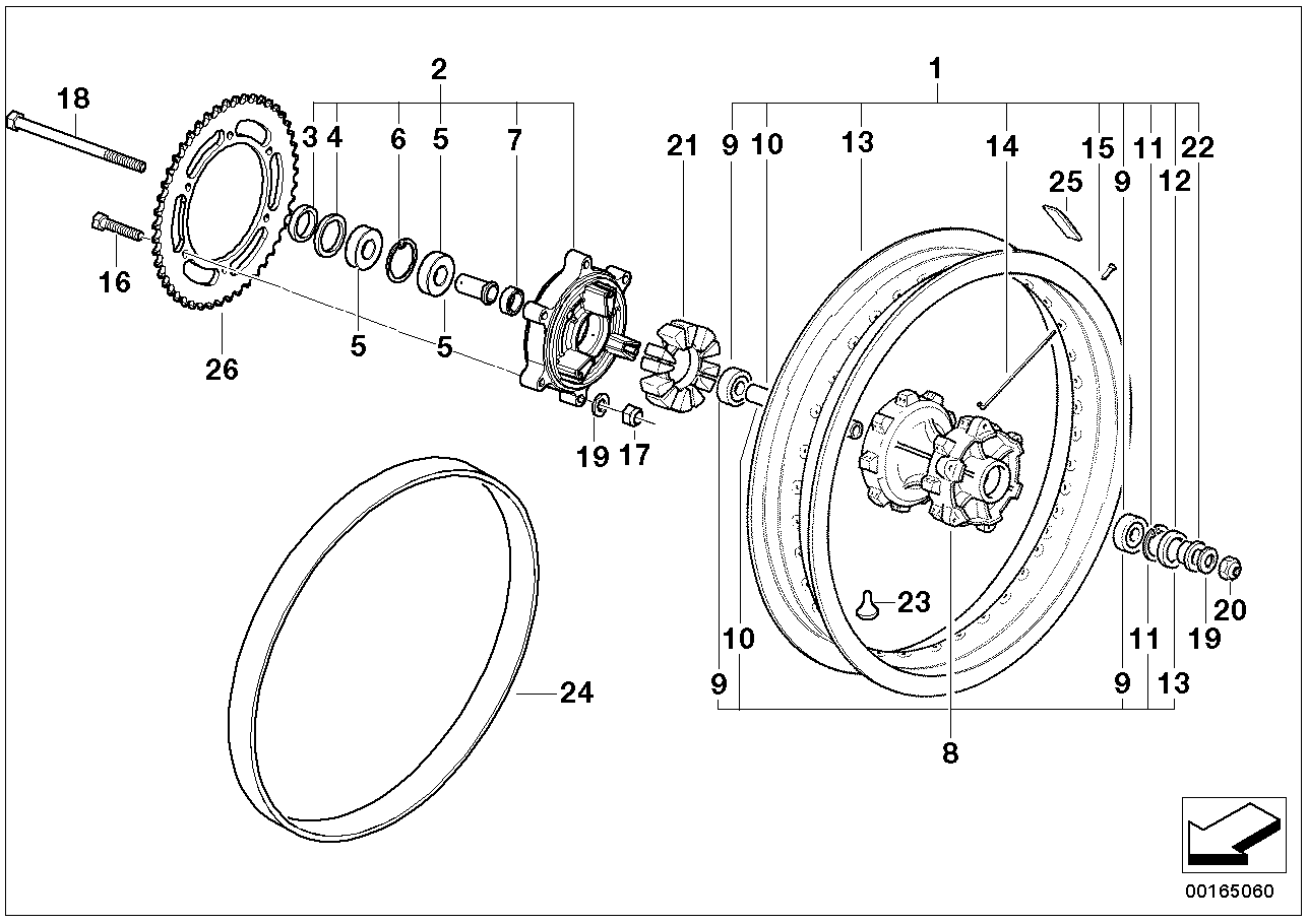 Spoke wheel, rear