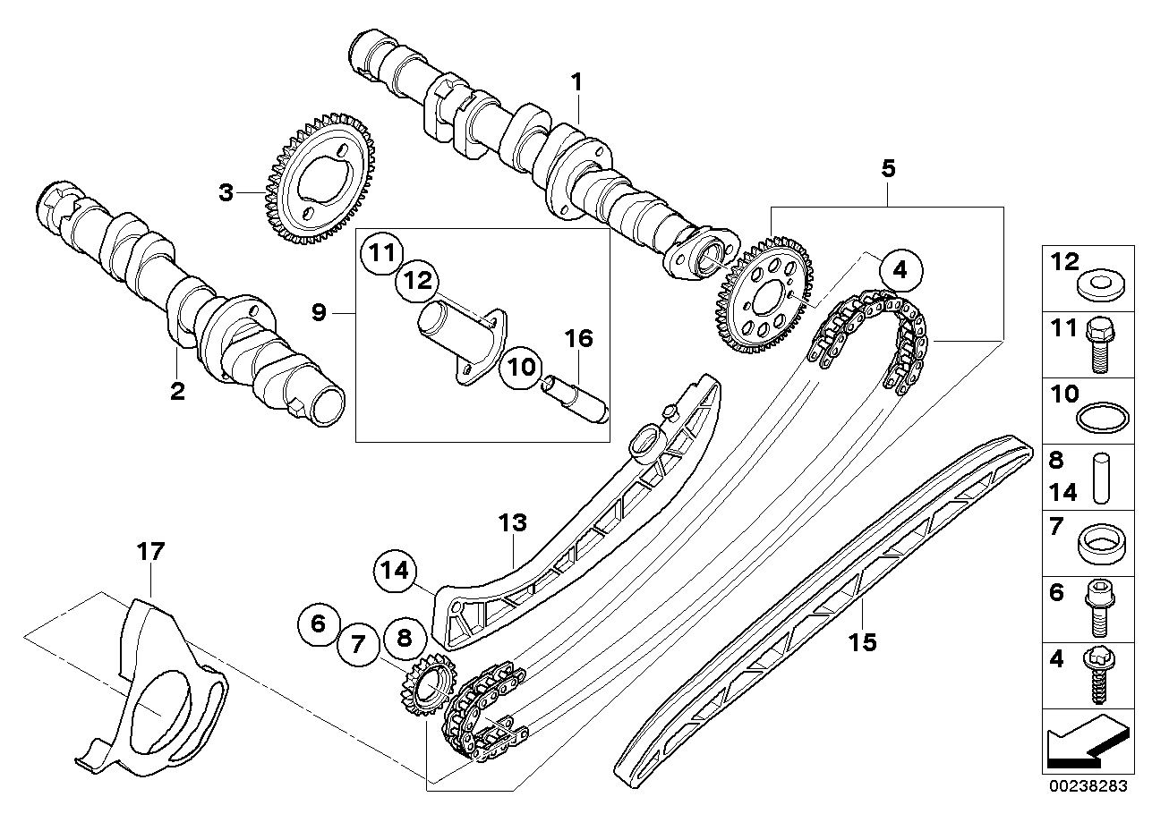 Camshaft, camshaft gear, timing chain