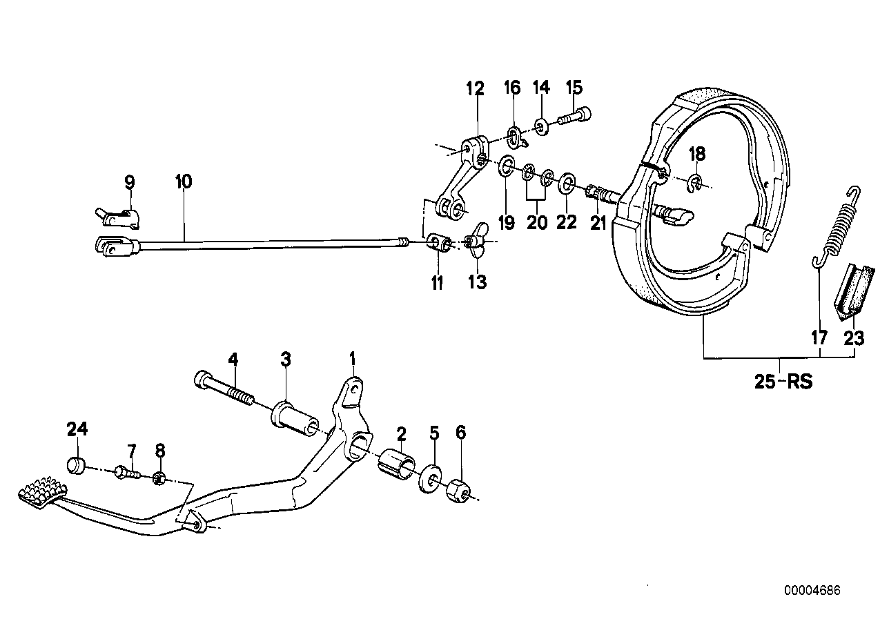 Rear wheel brake, drum brake