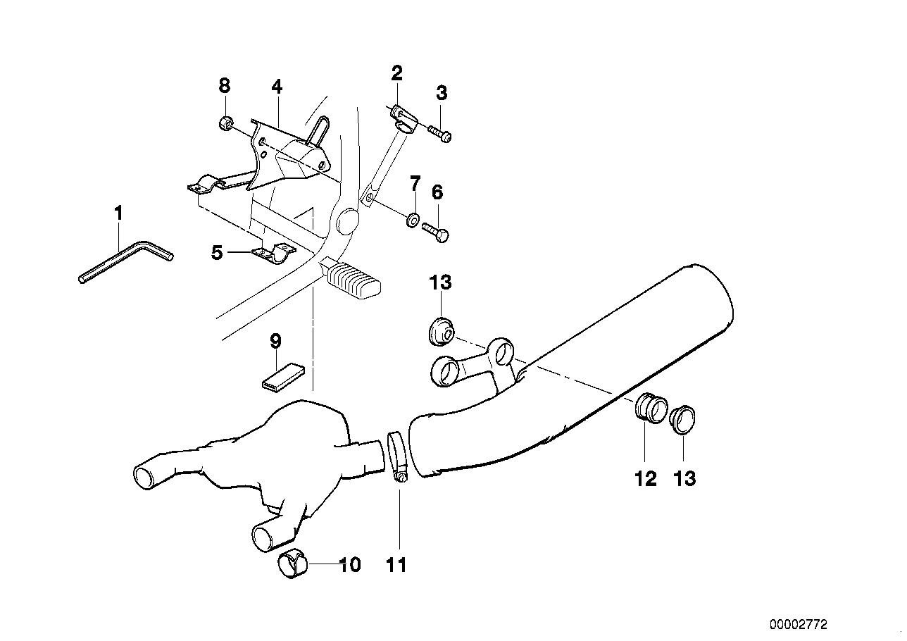 Single parts f low exhaust system