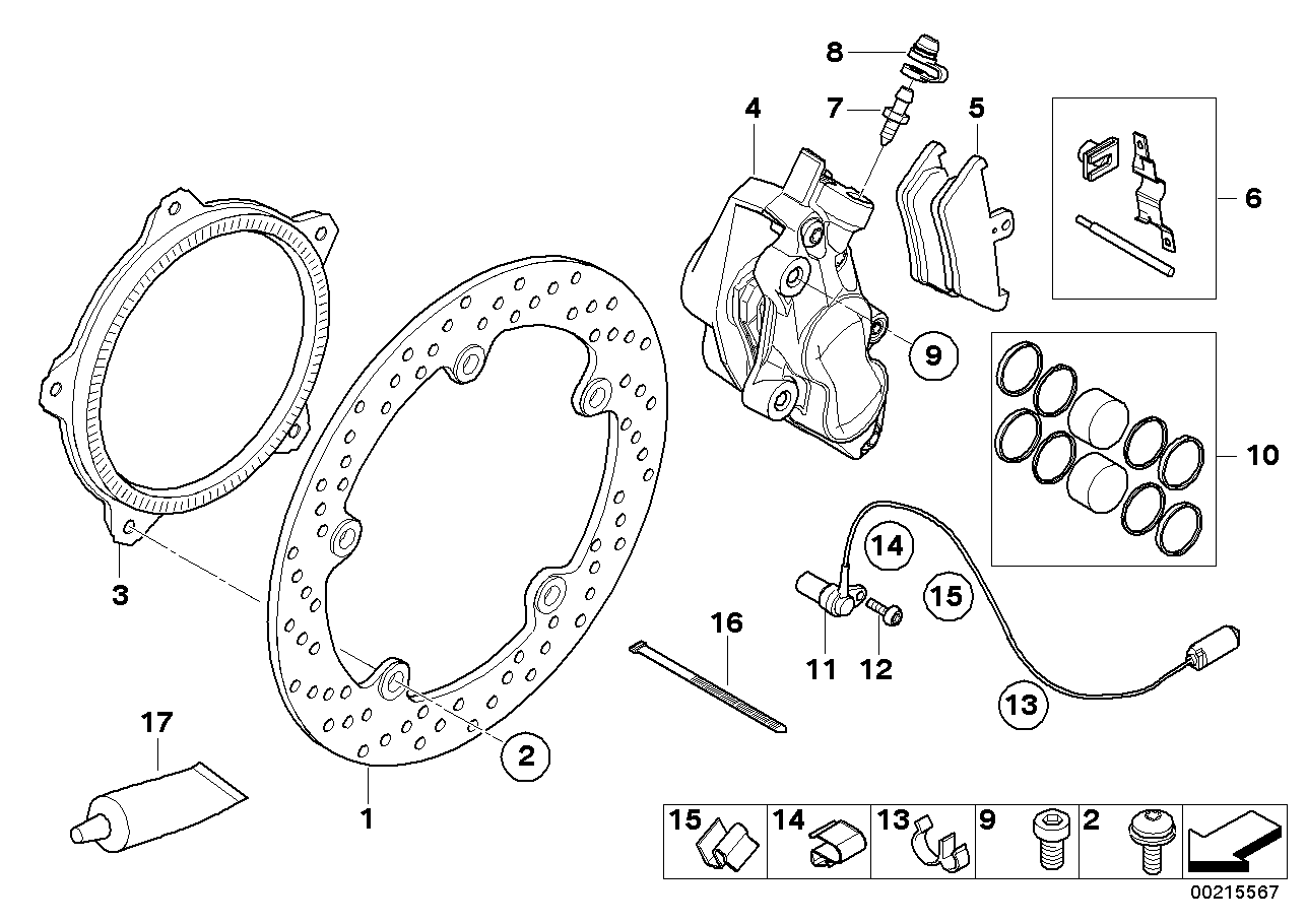 Front brake, standard design, rivet pack