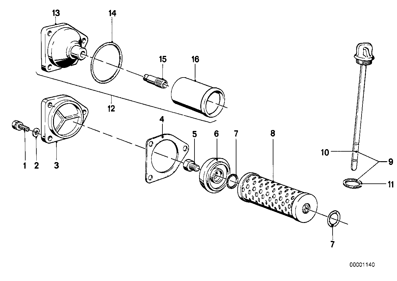 Oil filter, dipstick