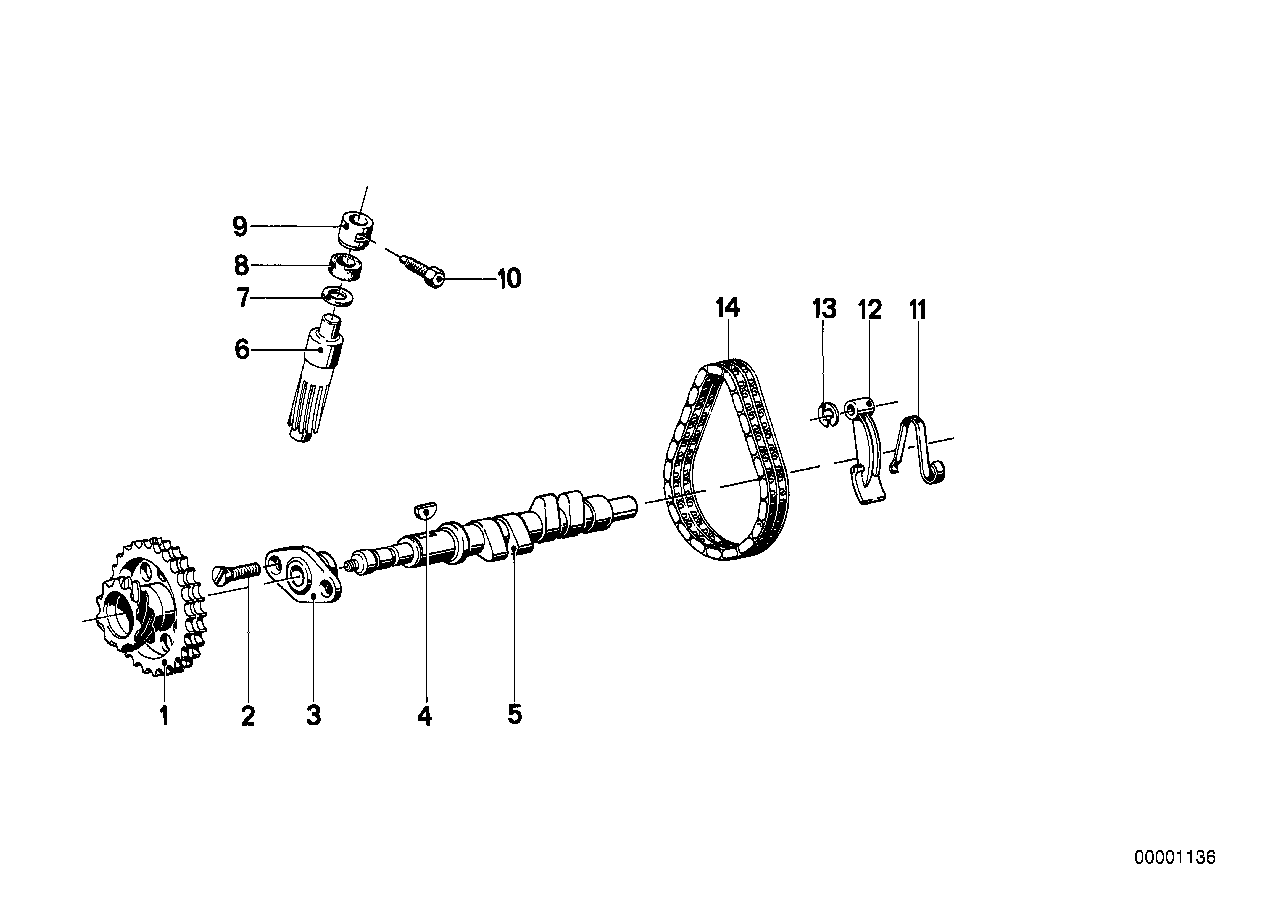 Camshaft, camshaft gear, timing chain