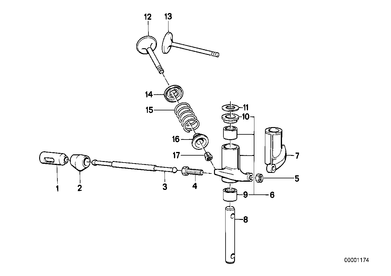 Valves, valve timing gear, rocker arm