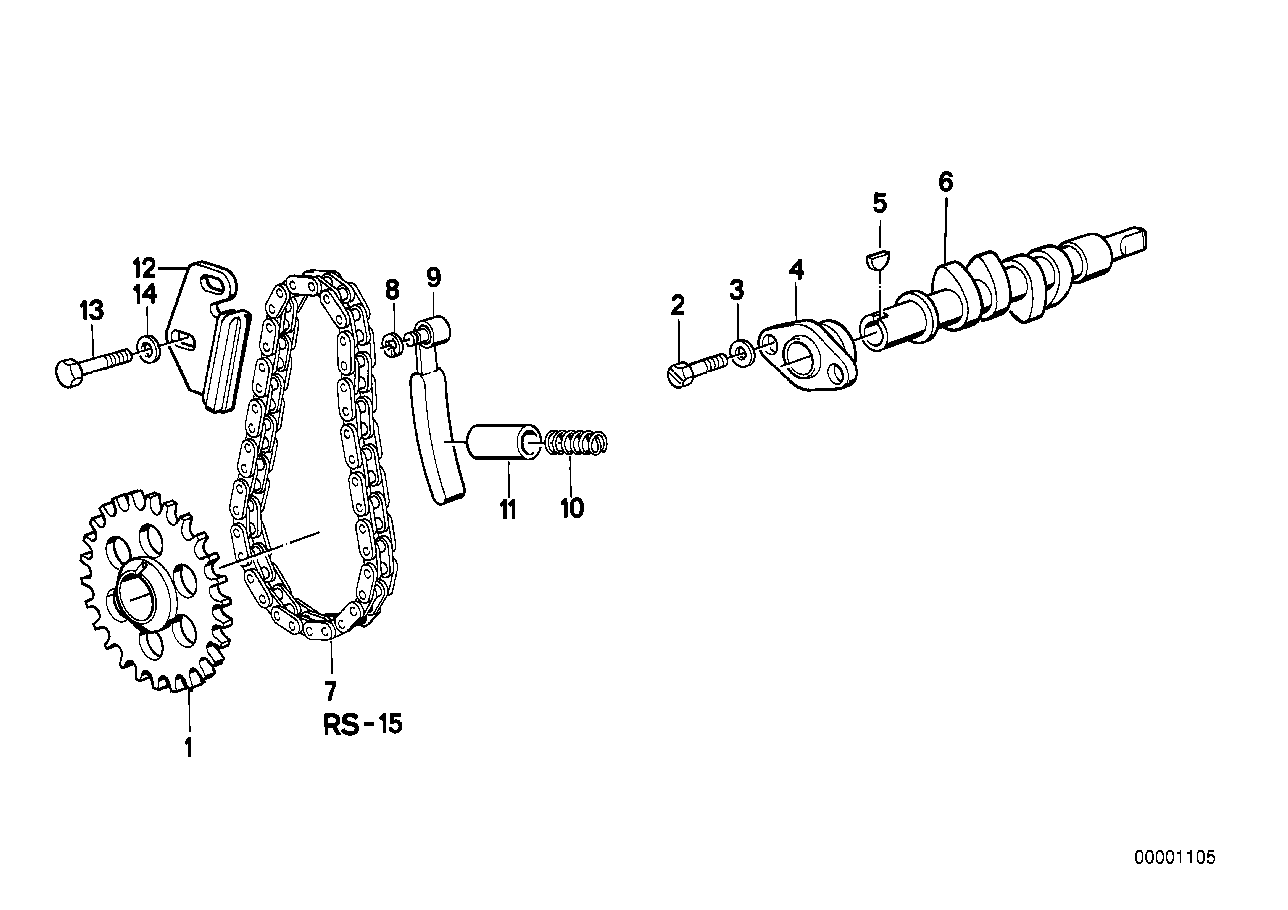 Camshaft, camshaft gear, timing chain