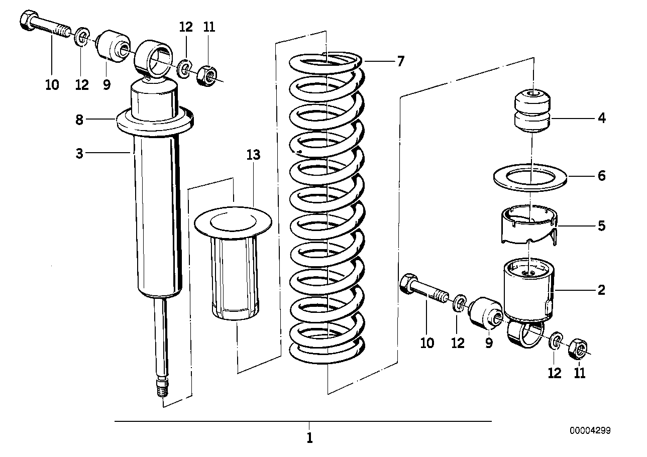 Spring strut, rear