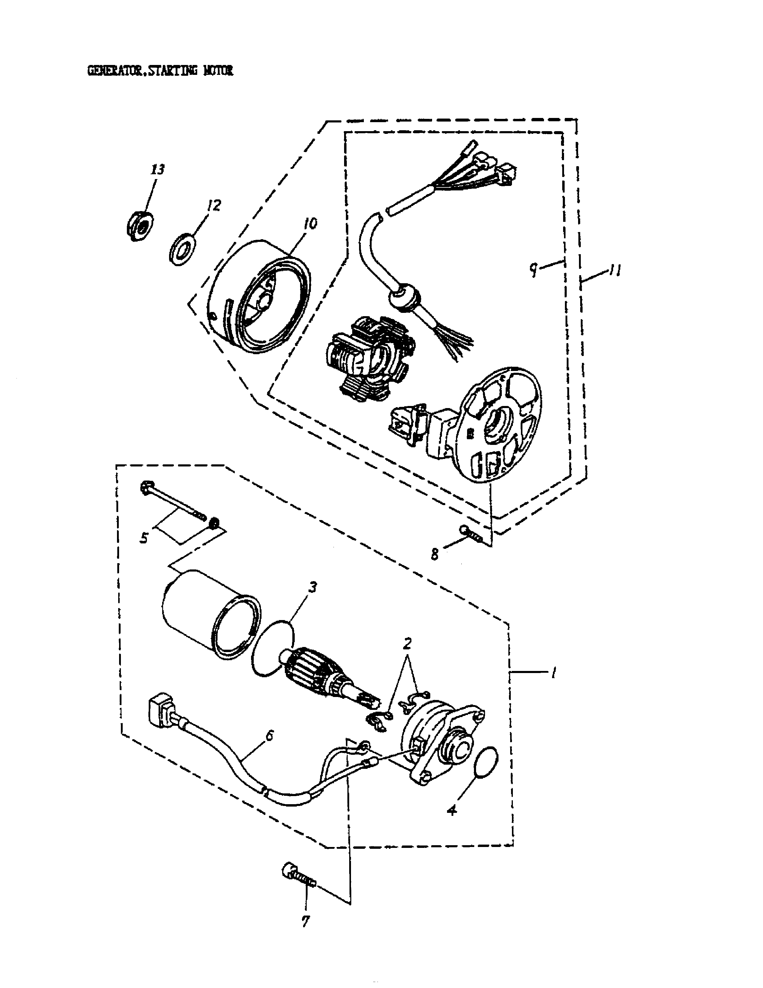 Generator, starting motor