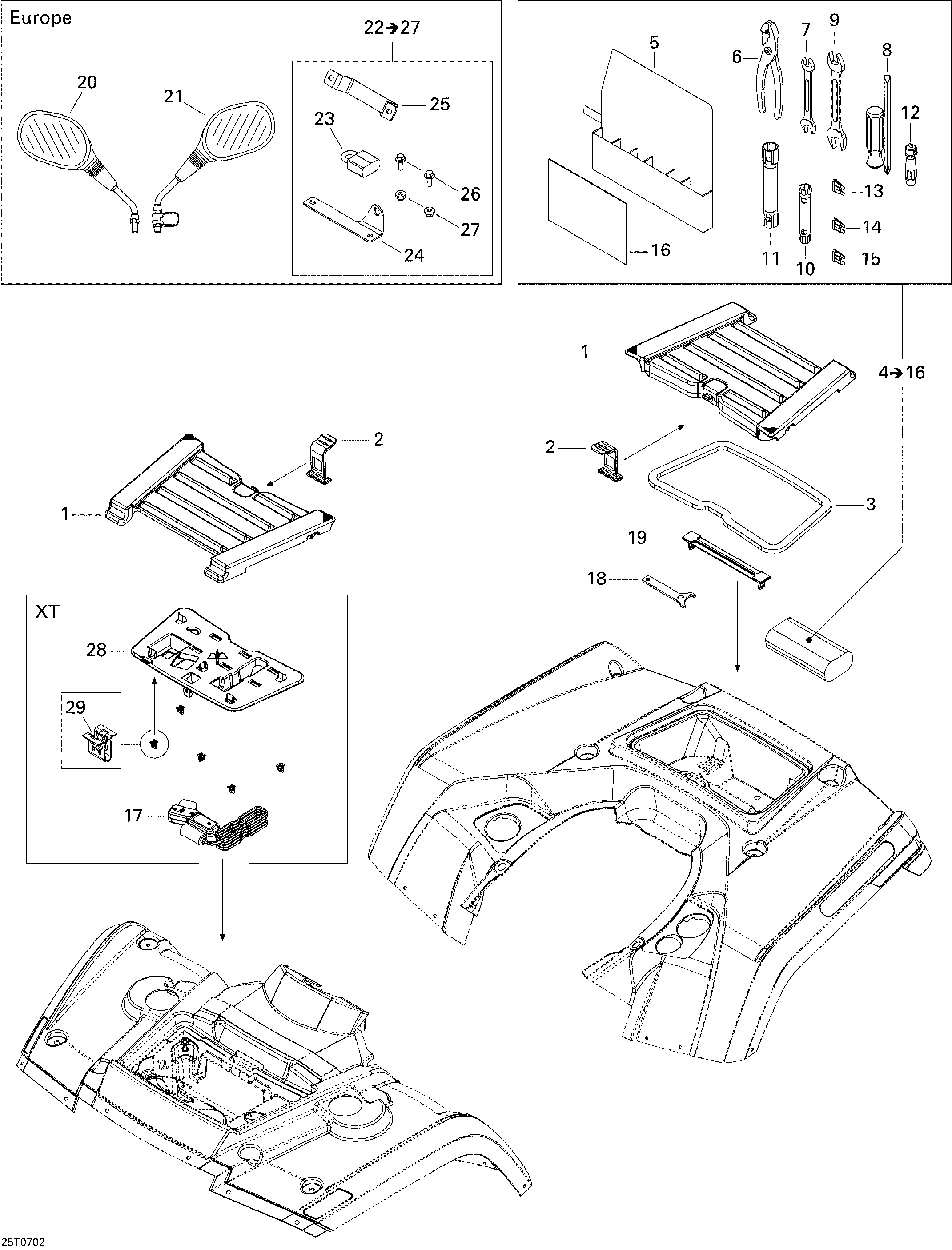 Front and rear trays xt