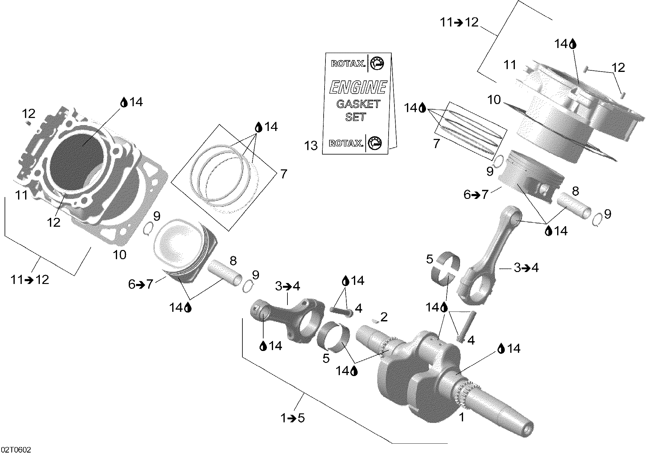 Crankshaft, piston and cylinder