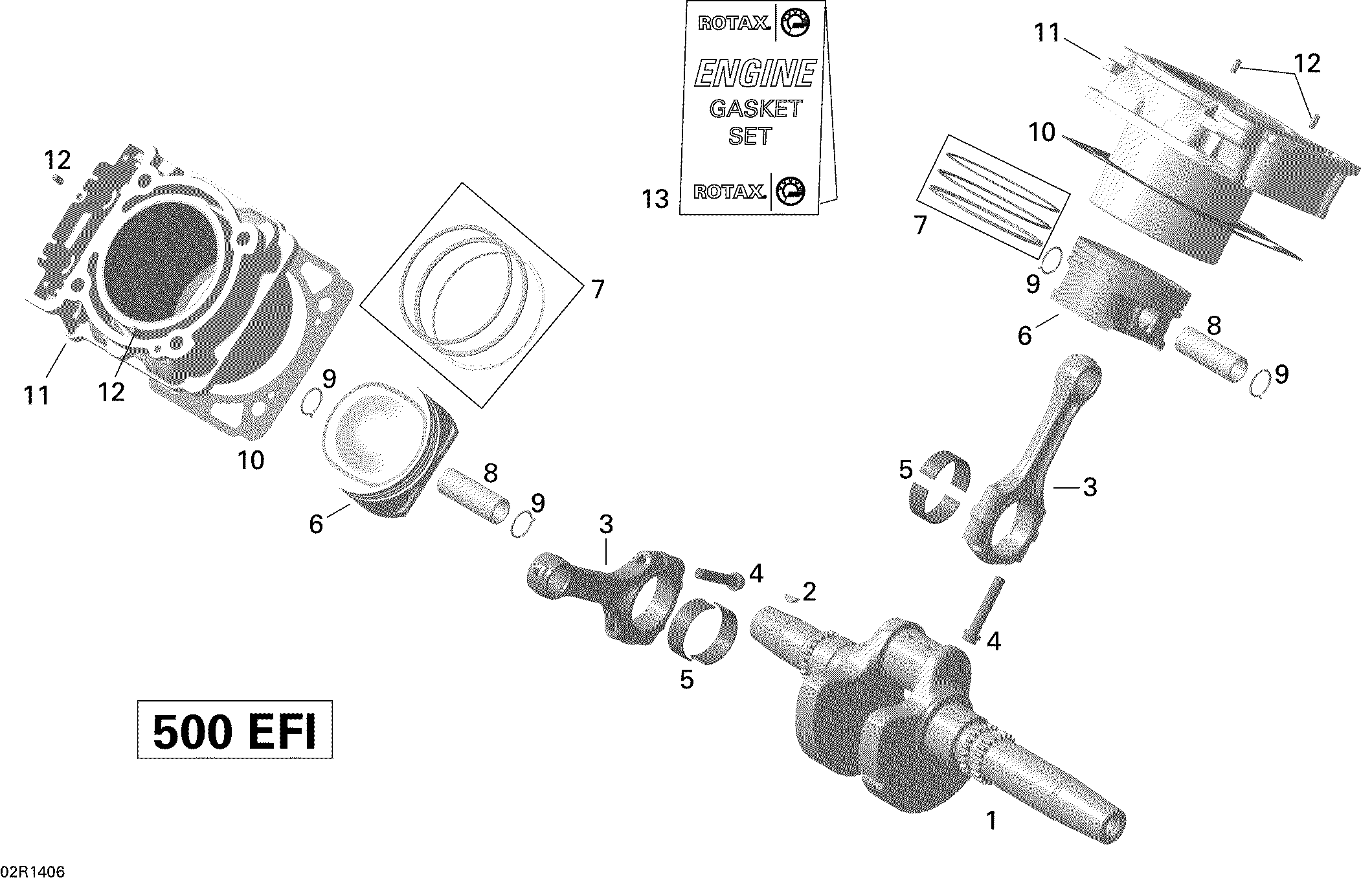 Crankshaft, piston and cylinder