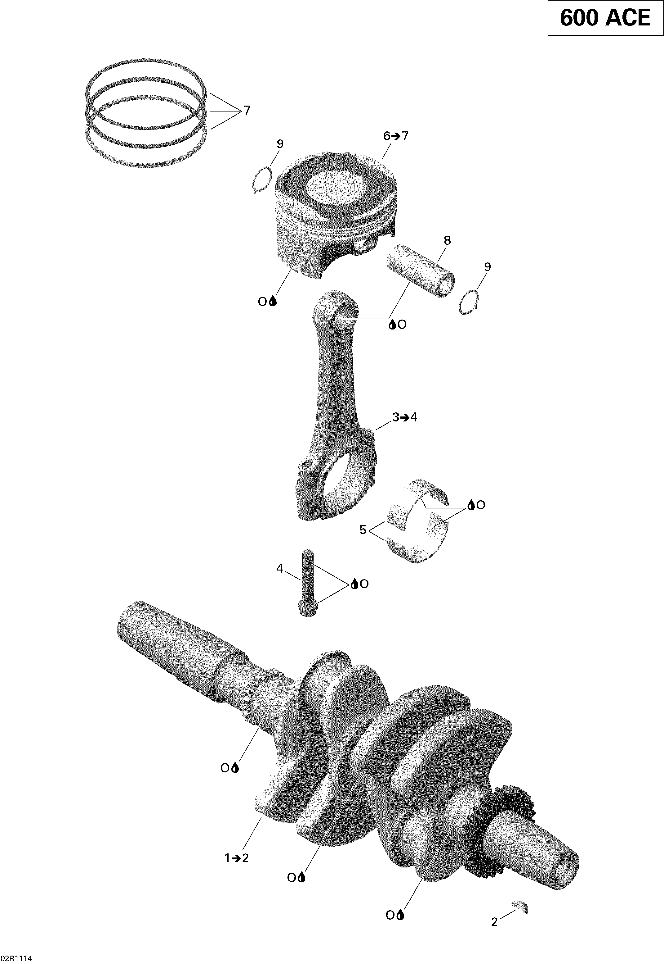 Crankshaft and pistons