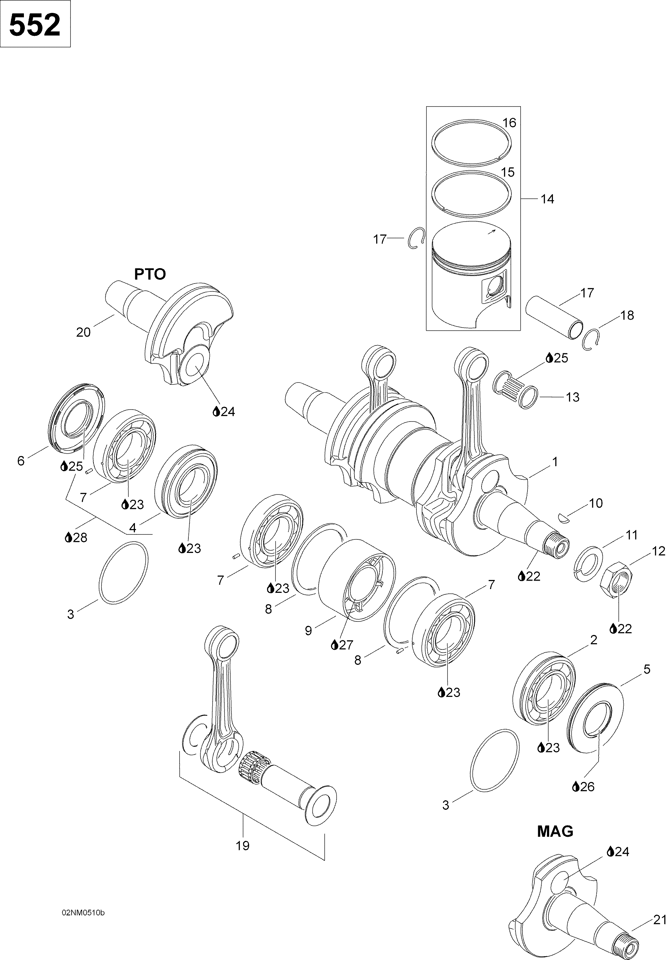 Crankshaft and pistons 552