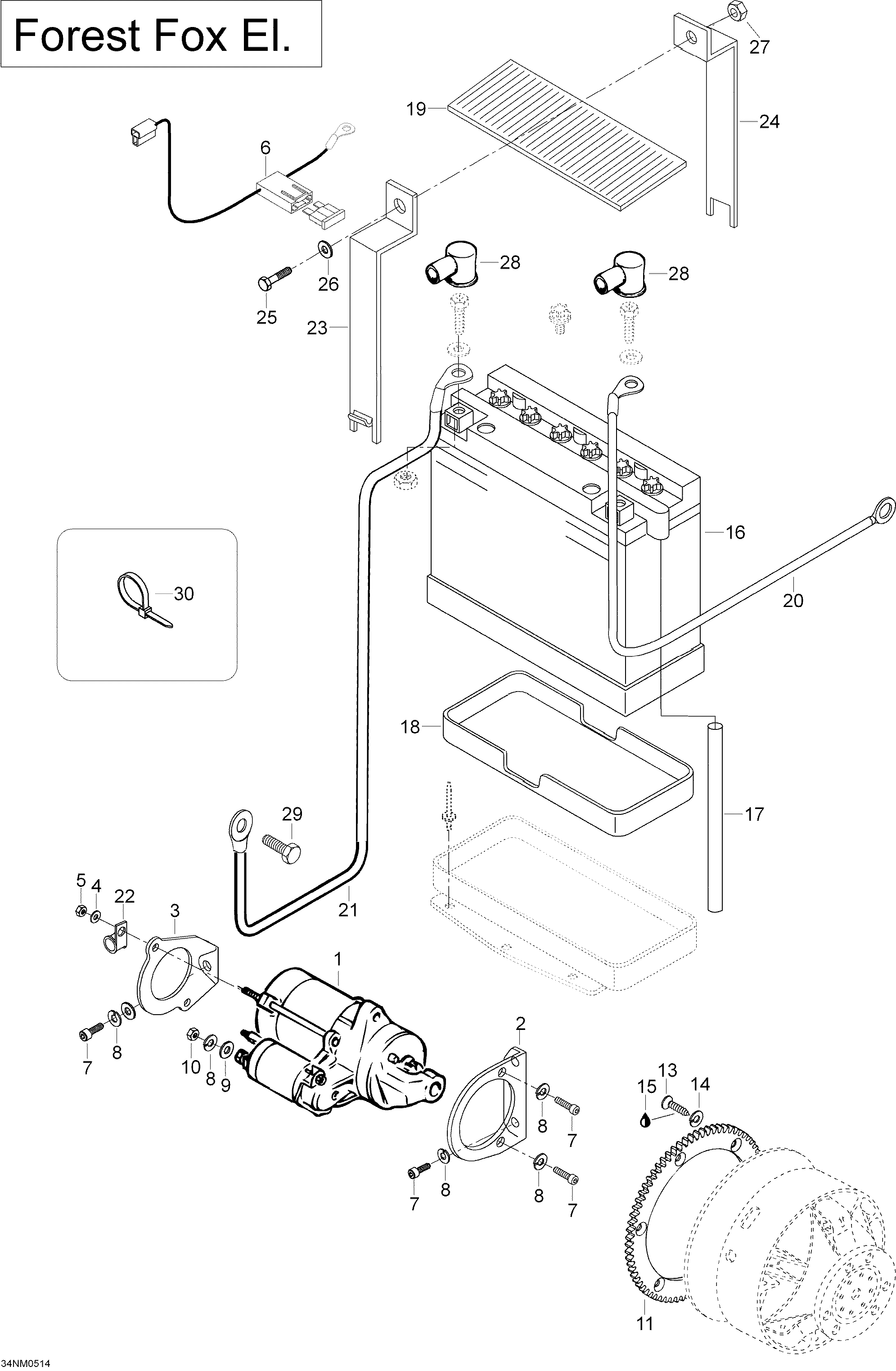 Battery and starter